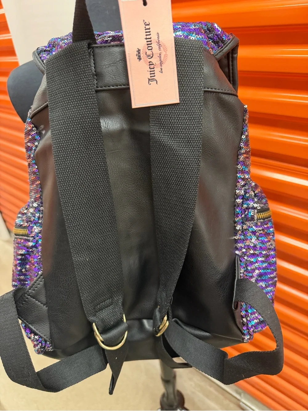 NWT Juicy Couture Purple Sequin Backpack with Black Trim and Gold Hardware